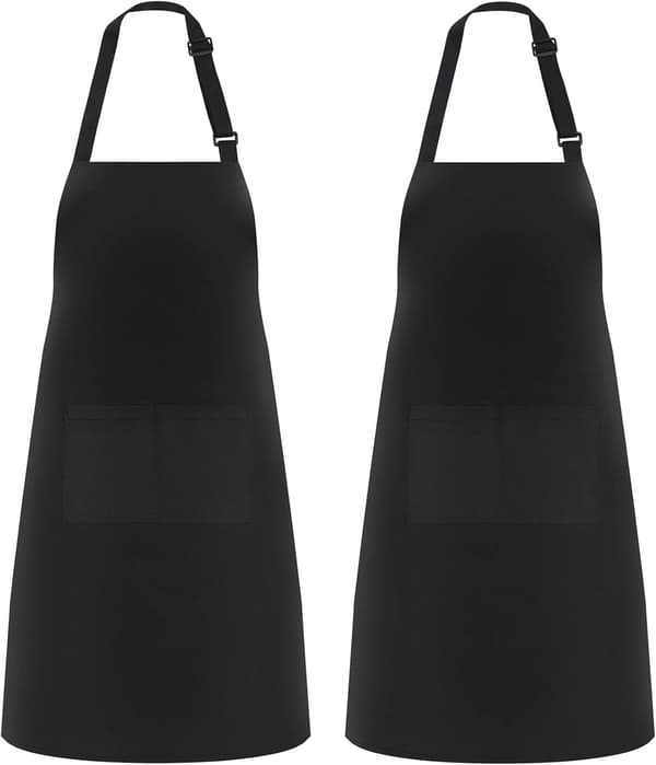2-pack köksförkläden, justerbart haklappsförkläde med 2 fickor för män och kvinnor (svart)
