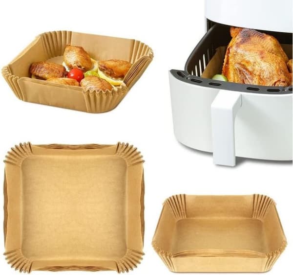 Pappersformar för airfryers, 100 ark per förpackning, lämpliga för bakning.