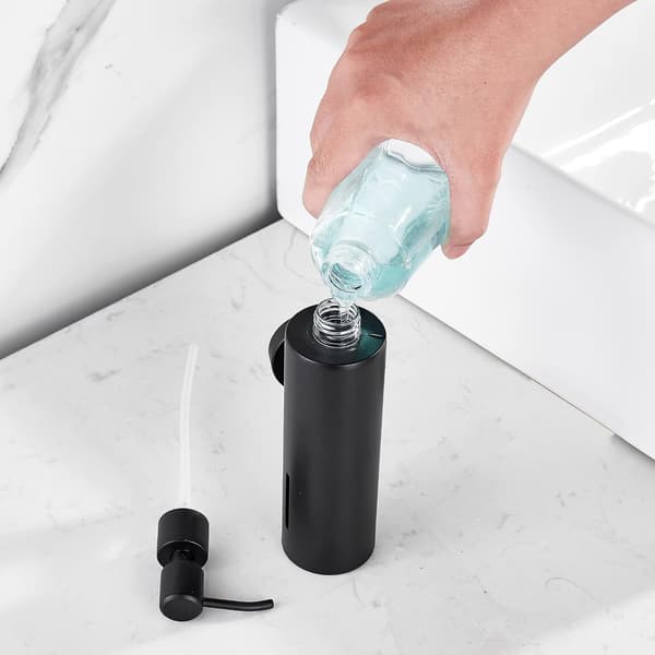 Mat sort vægmonteret flydende sæbedispenser i rustfrit stål (200 ml), genopfyldelig håndsæbepumpeholder til badeværelset