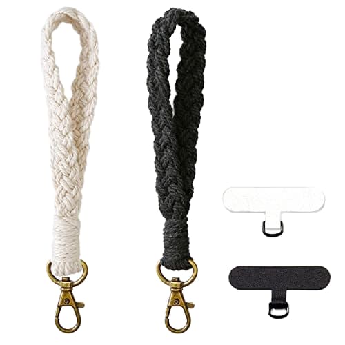 2-delt vævet nøglering, armbåndsnøglering, med sort og hvid patch