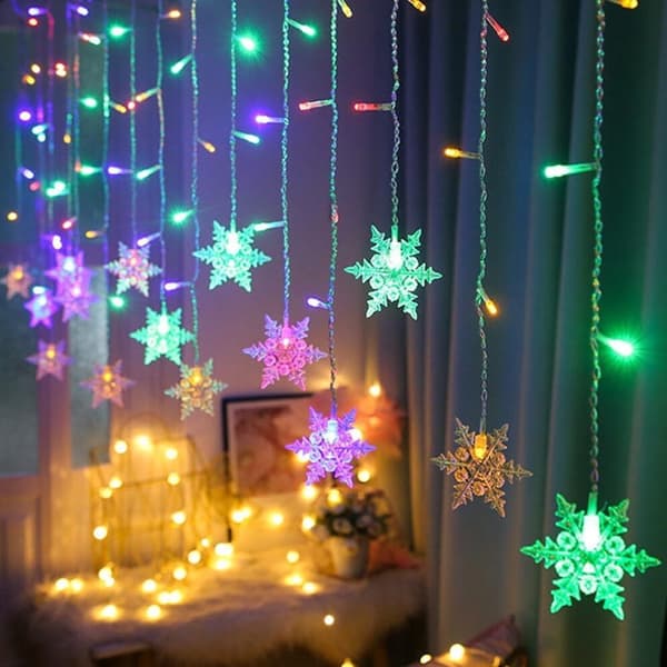 4 meter LED snöflinga ljusridå med varmvitt ljus