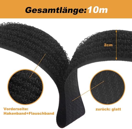 10m x 2cm Velcro kabelbinderrulle, sort kabelstyringsrem med 50 spænder