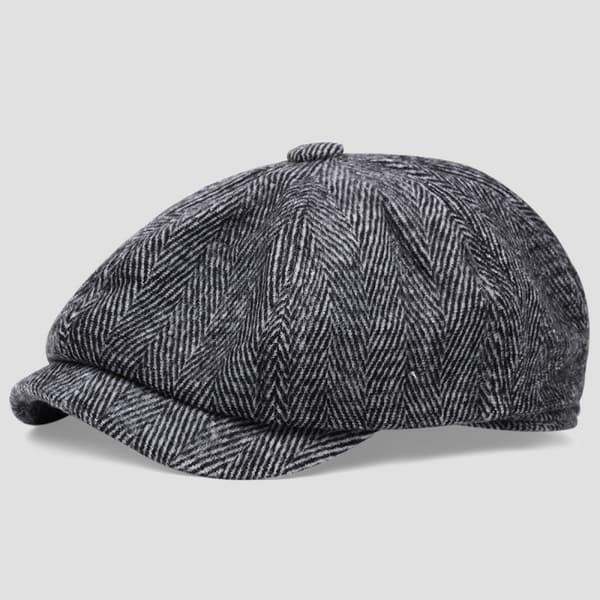Unisex Retro Flad Kasket, Baret, Sort, One Size