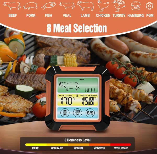 BBQ Termometer, Grilltermometer, Digital Kötttermometer, Pekskärm, Timer, WP, Köketermometer