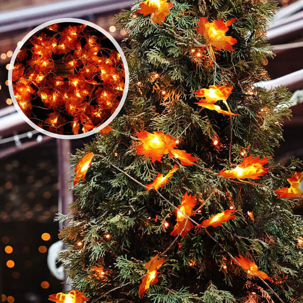 Efterår Ahornblad Batteri LED Fe Lys Thanksgiving Jul - 6m 40 LED'er