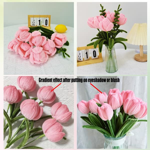 200-delars rosa/grön chenille piprensare & blomtejp pysselset