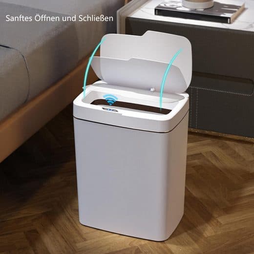 Papperskorg med lock, smart sensorpapperskorg - vit