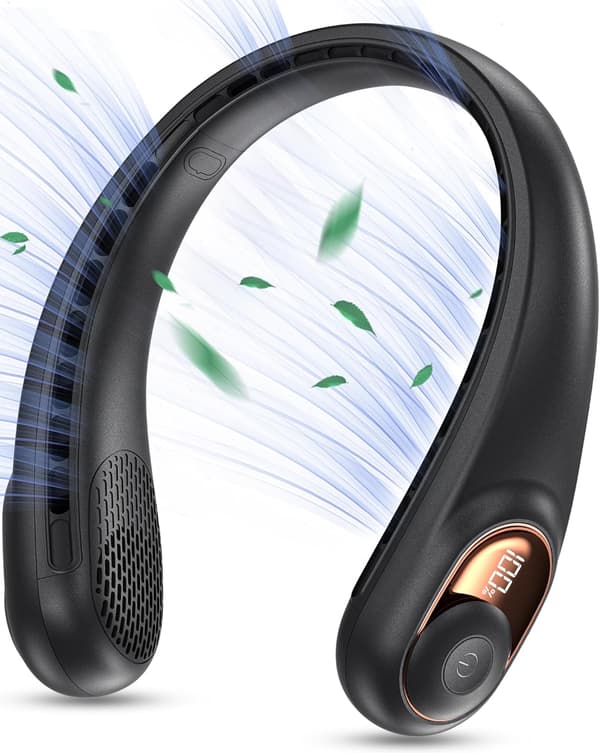 Sort bærbar bladløs bærbar halsventilator 360° Surround Stille USB