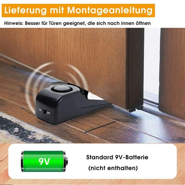 2 installerade smarta dörrstoppslarm, dörrstopp med tryckknapp, stöldlarm, 120 dB, batterier ingår ej