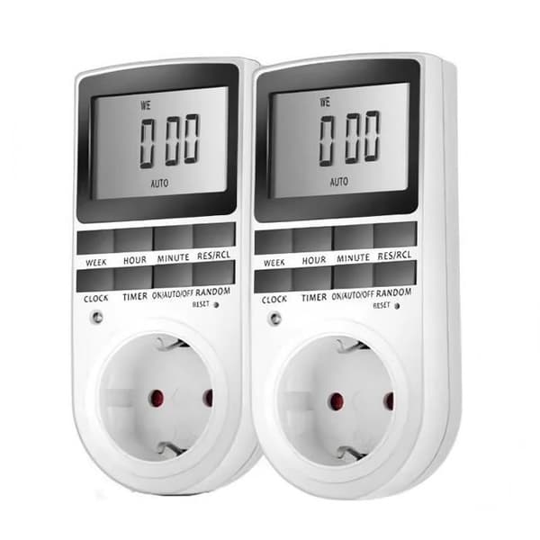 Programmerbar digital stikprop med daglig timer, LCD-display og tilfældig tilstand (2-pak)