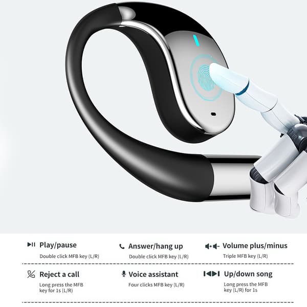 Trådløse OWS Open-Ear Hovedtelefoner Dynamisk Ørekrog Vandtætte Bluetooth Øretelefoner Sort