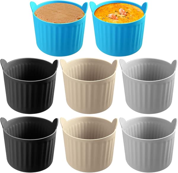 8-delt bageform til airfryer, fødevaregodkendte silikonekopper, non-stick, til æg, cupcakes, buddinger.