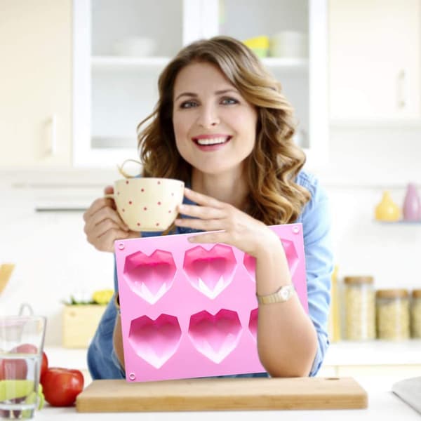 Hjerteformet silikoneform, Velegnet til chokolade, muffebagning, slikbagning, pink
