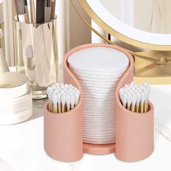 Bomullstopsbehållare - Bomullspinndispenser - Badrumsorganisation - Vattentät design - 12 x 11 x 9,6 cm - Rosa