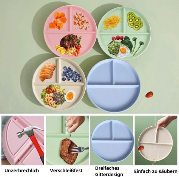 Set med delade tallrikar, 4-pack okrossbara mattallrikar