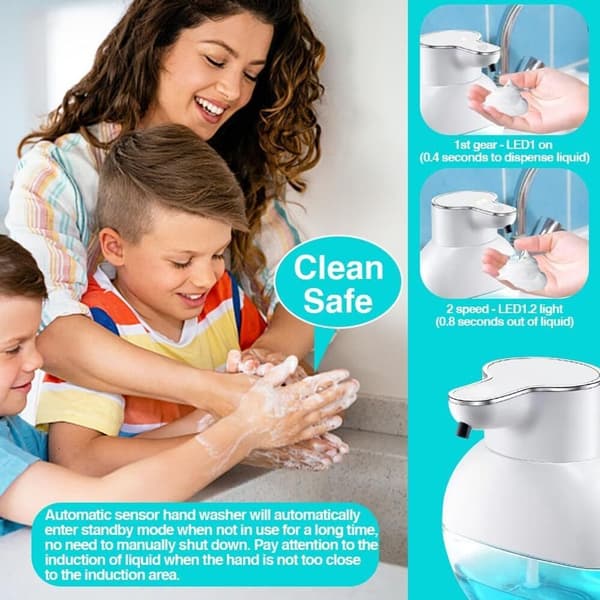 Automatisk sæbedispenser, 400 ml elektrisk vægmonteret sæbedispenser, USB-sensor sæbedispenser, IPX5 WP skumsæbedispenser, hvid