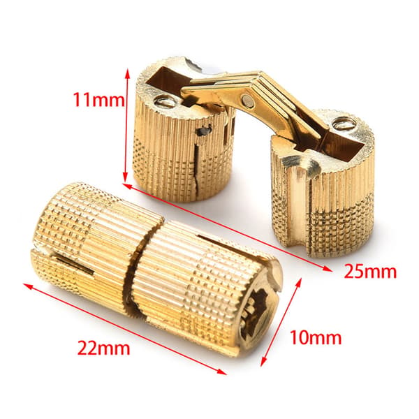 4 messing cylindriske hængsler, ferrule hængsler, 10 mm
