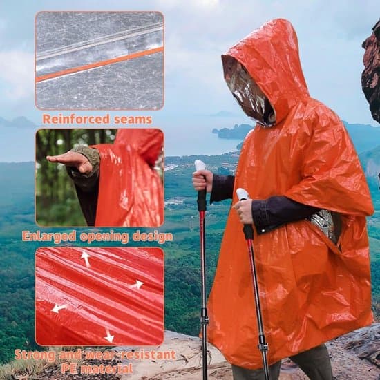 4-delat nödöverlevnadskit (folieräddningsfiltar, nödsovsäck & termisk poncho-set).
