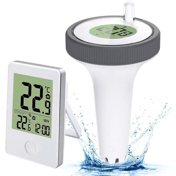 Flydende pooltermometer. Digitalt pooltermometer. Trådløst digitalt termometer med LCD-skærm. Indendørs/udendørs termometer med digital...