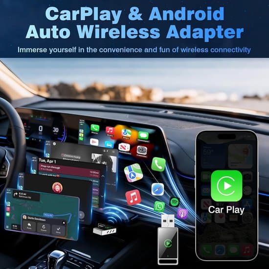 Trådløs CarPlay-adapter, 2-i-1 Android Auto & CarPlay, Kablet til Trådløs, Plug & Play, Egnet til iPhone iOS 10+ & Android 11+