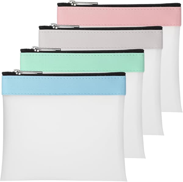 4-pack transparenta mini-sminkväskor, 4,9x4,5 tum vattentäta blixtlåsförsedda väskor, sminkväskor för kvinnor för resor