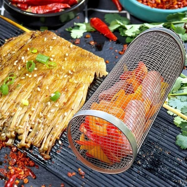 2-delad rullande BBQ-korg, BBQ-kött- och grönsakskorg.