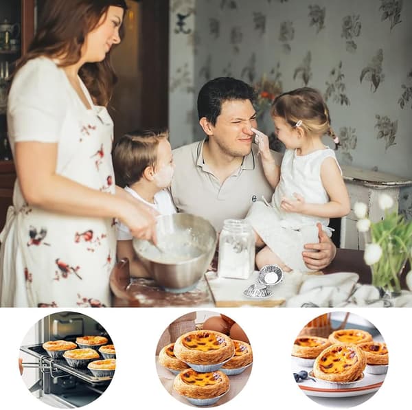 100-pack runda MINI aluminiumformar, engångsfolieformar, Pasteis de Nata tårtformskit, för syltårtor.