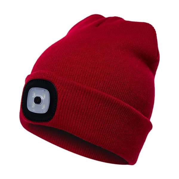 Utomhus cykling och vandring LED-ljus stickad mössa, vinter elastisk mössa - röd