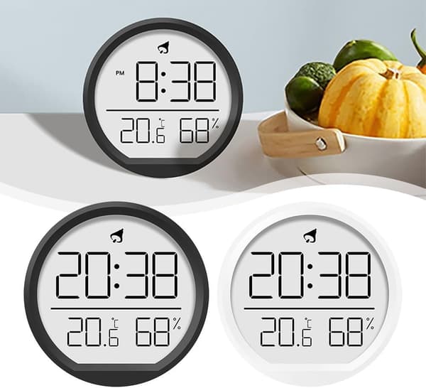 Kompakt digital klocka, termometer, hygrometer, magnetisk (vit)
