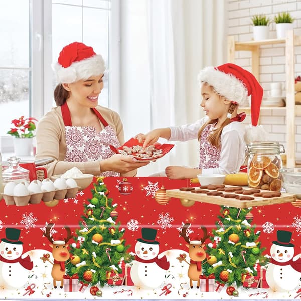 Rød rektangulær juledug, 140x274cm engangs plastikdug til børns julefest, juleservice