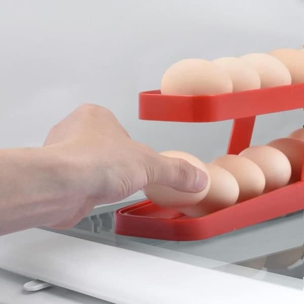2-pack äggförvaring kylskåpsdispenser, 12-14 ägg per låda, dubbellagers köksorganisatör