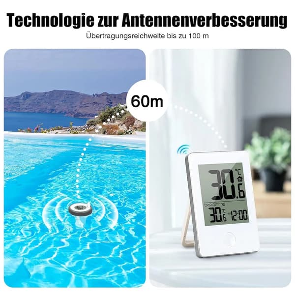 Flytande Pooltermometer Trådlös Mottagare LCD-Display Vattentät Inomhus