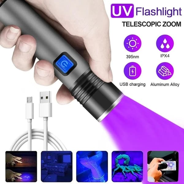 Ladattava LED UV-mustavalotaskulamppu