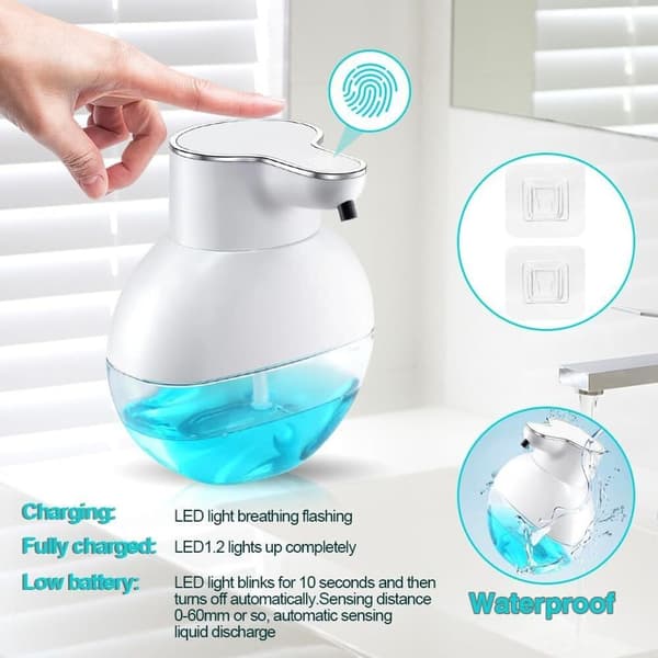 Automatisk sæbedispenser, 400 ml elektrisk vægmonteret sæbedispenser, USB-sensor sæbedispenser, IPX5 WP skumsæbedispenser, hvid
