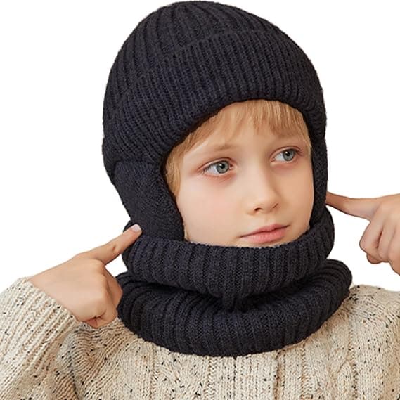 Vinterstickad varm mössa, halsduk och krage för småbarn och flickor i åldern 3-10 år (stickat foder)