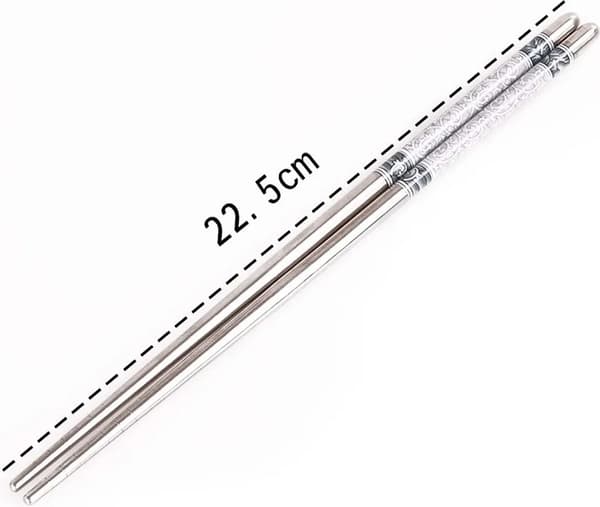 Spisepinde, 5 par, 10 pinde per par, lavet af rustfrit stål, vaskbare, velegnede til sushi eller ris, genanvendelige.
