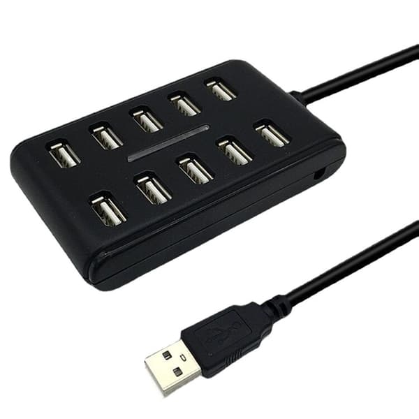 10-ports hub, USB 2.0 højhastigheds multi-splitter, adapter forlængerkabel, egnet til bærbare interfaceenheder.