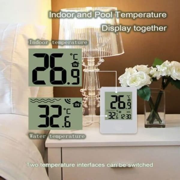 Trådløst flydende indendørs/udendørs termometer. Flydende termometer til swimmingpool. Digitalt pooltermometer med LCD-display. til indendørs og...