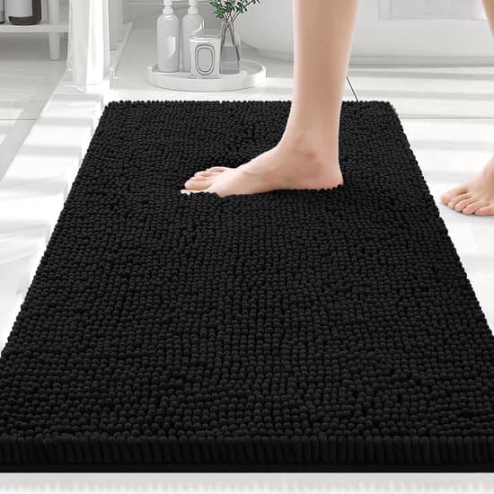 Badeværelsesmåtte 40x60cm Superblød Absorberende Fleece Maskinvaskbar Sort