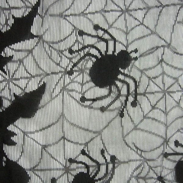 Edderkoppespind/flagermus vinduesgardiner, Halloween-kant, kaminhylde, sort