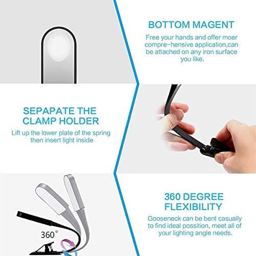 Sengelampe, USB genopladelig, med kontaktsensor, fleksibelt klipdesign.