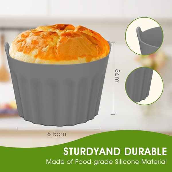 3 stk. små silikone kageforme, runde airfryer bageforme, muffinforme, æggetærteforme, blå grå