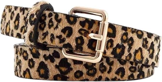 Damebælte - Leopardprint - Tøjtilbehør - Holdbart PU-materiale - 105 x 2,3 cm - Brun