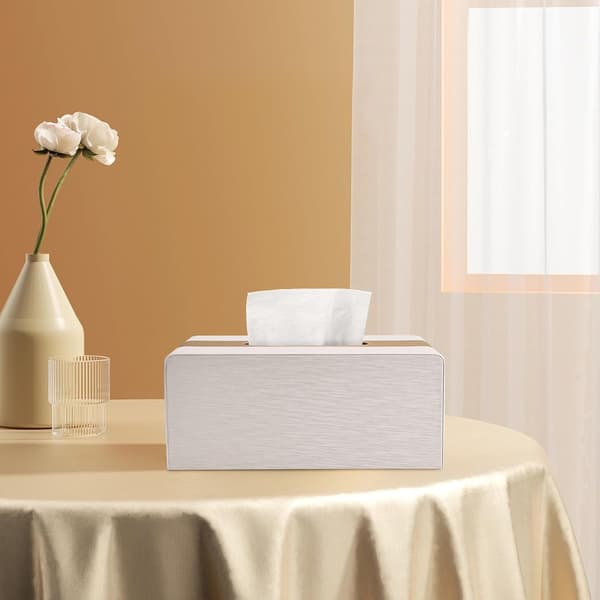 Læder Servietboks Rektangulær 26x14,5x10,5cm Guld Hvid