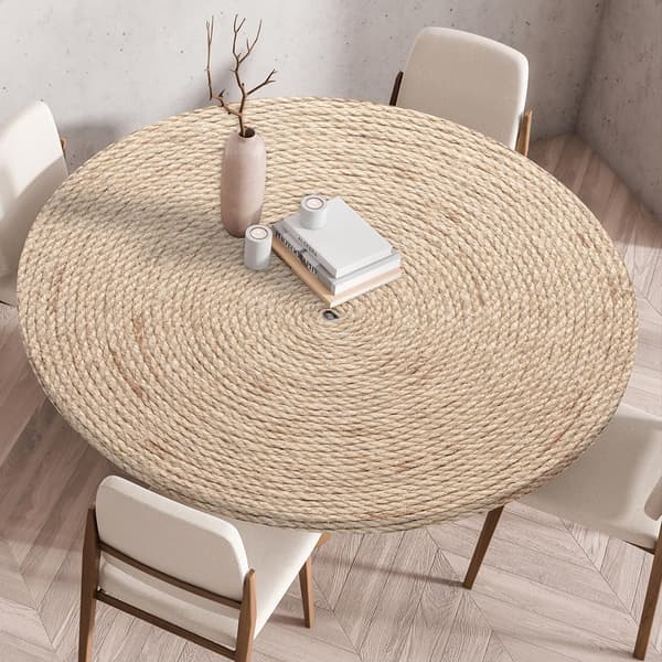Rund Sammenfoldelig 3D-printet Dug Elastisk Kant Rattan Indendørs Udendørs 90cm