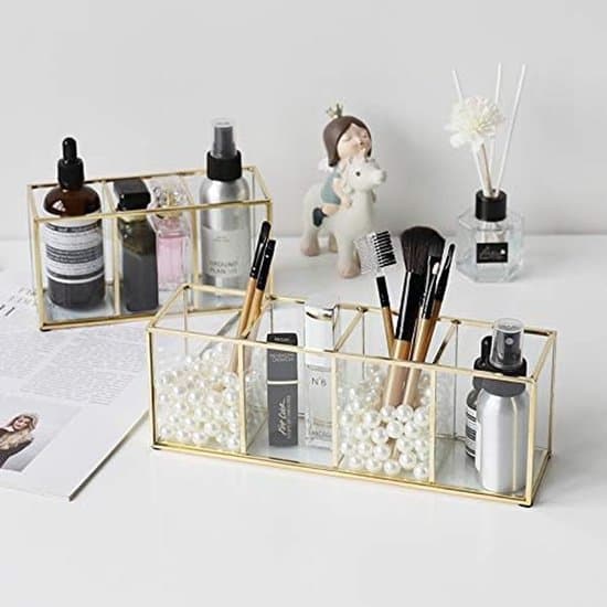 Makeupbørsteholder, 4-rums kosmetisk organizer til pen, makeupbørste, eyelinere og læbestift