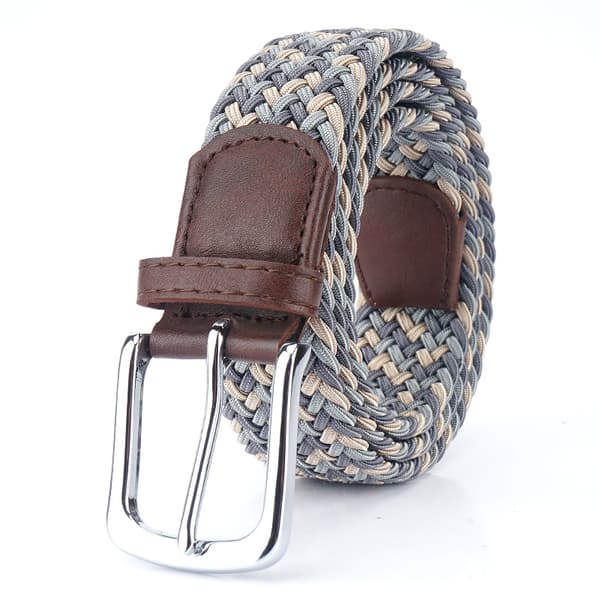 Mörkgrå Ljusgrå Khaki 3.4x115cm Canvas Elastiskt Bälte Unisex Spänne