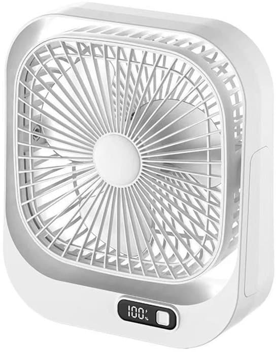 Tyst skrivbordsfläkt med USB-laddning och LED-display (vit)