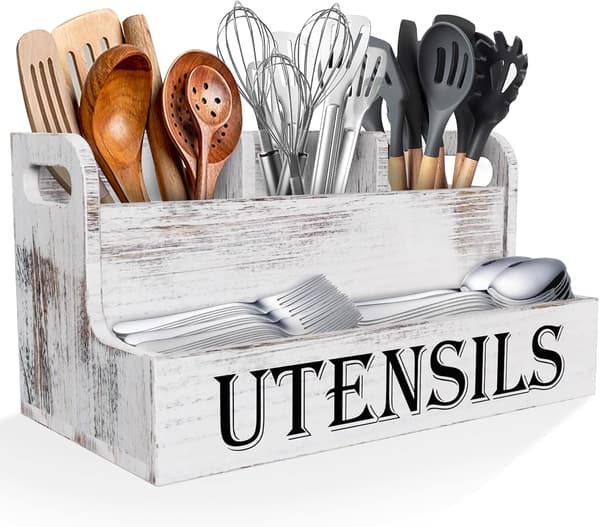 Hvid træbestikopbevaringsboks med 4 rum.