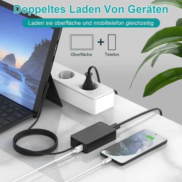 Bærbar strømadapter, opladerkabel 65W 15V 4A Microsoft oplader strømforsyning, egnet